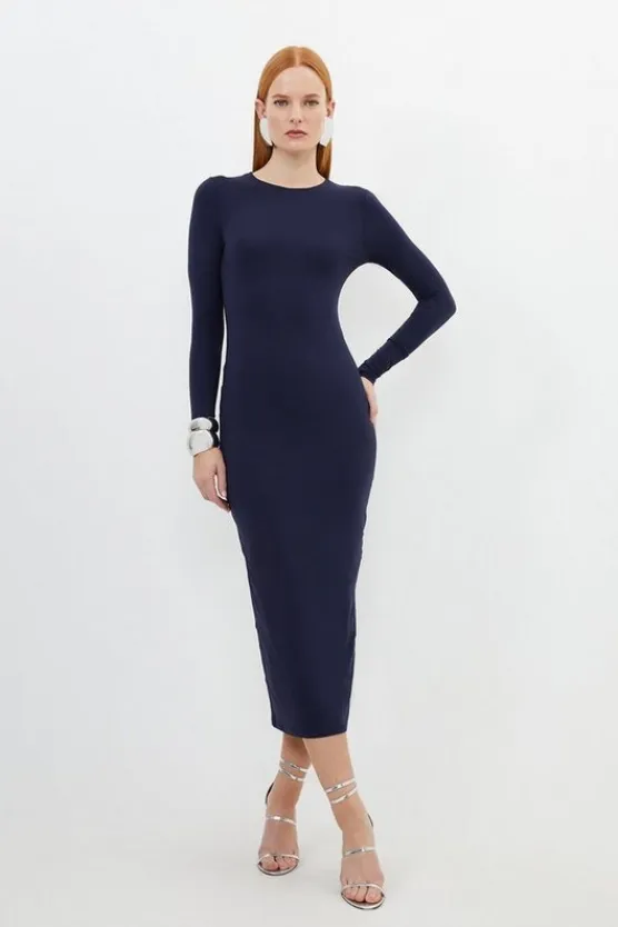 Karen Millen Contour Jersey Long Sleeve Midaxi Dress navy New