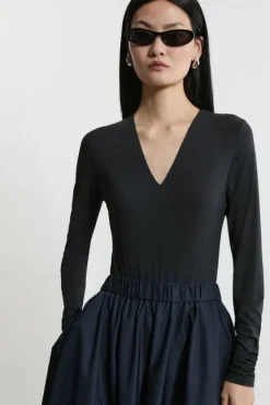 Karen Millen Contour Jersey Long Sleeve Plunge Bodysuit black Best