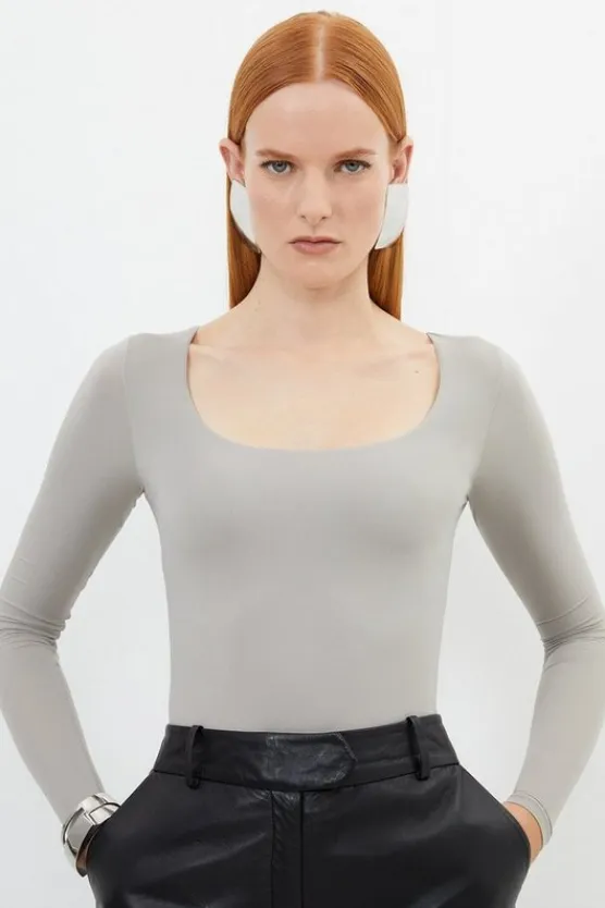 Karen Millen Contour Jersey Square Neck Long Sleeve Top taupe Sale
