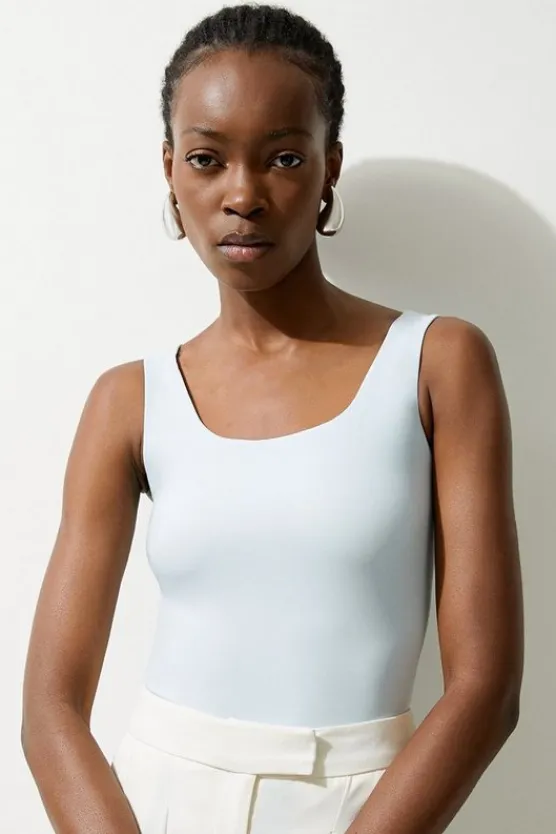 Karen Millen Contour Jersey Square Neck Top babyblue Outlet