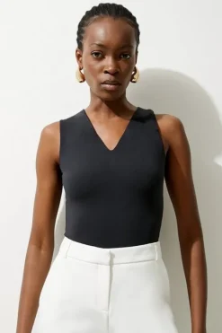 Karen Millen Contour Plunge Jersey Sleeveless Bodysuit black Discount