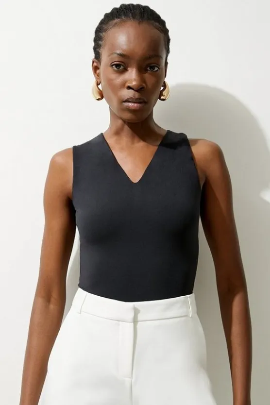 Karen Millen Contour Plunge Jersey Sleeveless Bodysuit black Discount