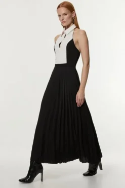 Karen Millen Contrast Detail Full Skirt Tailored Midi Dress mono New