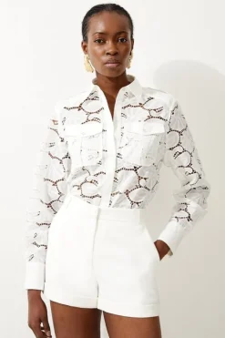 Karen Millen Cotton Cutwork Woven Shirt white Best