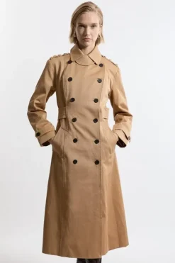 Karen Millen Cotton Double Breasted Military Tailored Midi Trench Coat camel Hot