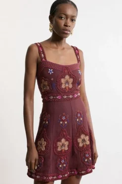 Karen Millen Cotton Embroidered Strappy Woven Mini Dress purple Best