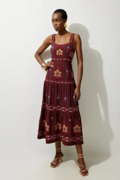 Karen Millen Cotton Embroidered Strappy Woven Maxi Dress purple Best