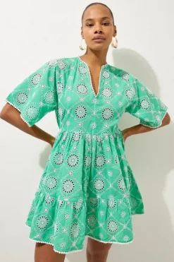Karen Millen Cotton Eyelet Beach Mini Dress green Hot
