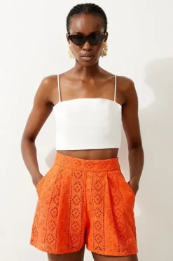 Karen Millen Cotton Eyelet Short orange Discount