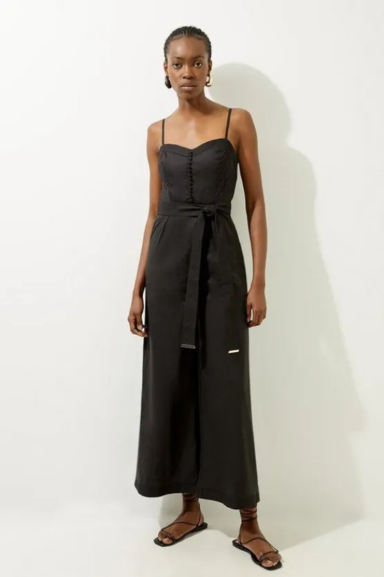 Karen Millen Cotton Top Stitch Pleated Woven Jumpsuit black Online