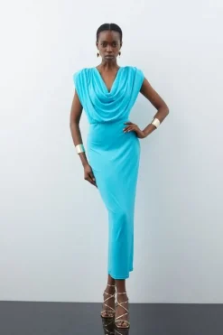 Karen Millen Cowl Neck Jersey Maxi Dress aqua Best