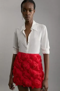 Karen Millen Crinkle Rosette Woven Mini Skirt red Online