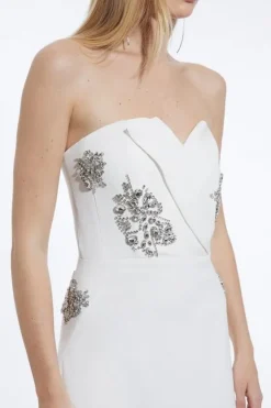 Karen Millen Crystal Embellished Bandeau Tailored Maxi Dress ivory Clearance