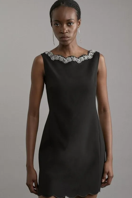 Karen Millen Crystal Embellished Scalloped Tailored Mini Dress black Online