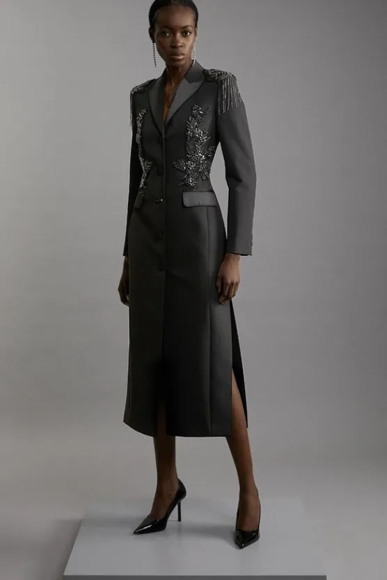 Karen Millen Crystal Embellished Tailored Tuxedo Blazer Midaxi Dress black Online