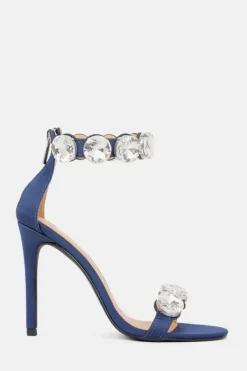 Karen Millen Crystal Stone Double Strap Stiletto Heel navy Hot