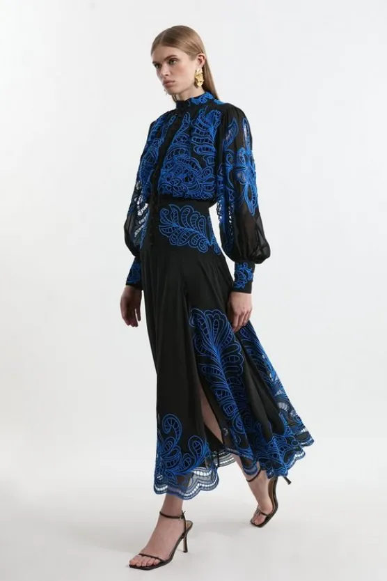 Karen Millen Cut Work Embroidered Woven Maxi Dress black Online