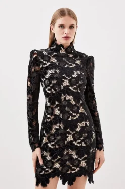 Karen Millen Cutwork Velvet Mini Dress black Sale