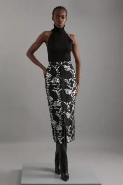 Karen Millen Denim All Over Floral Sequin Skirt black Online