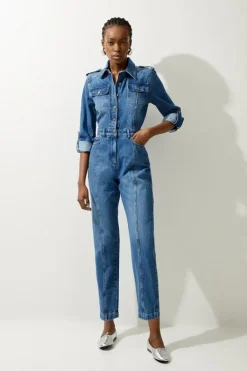 Karen Millen Denim Boiler Jumpsuit midblue Outlet