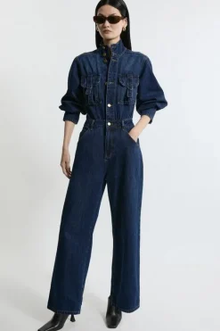 Karen Millen Denim Button Through Jumpsuit Fashion