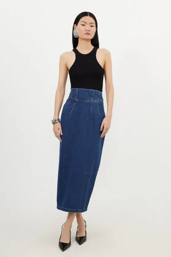 Karen Millen Denim Contrast Stitch Detail Set midblue Hot