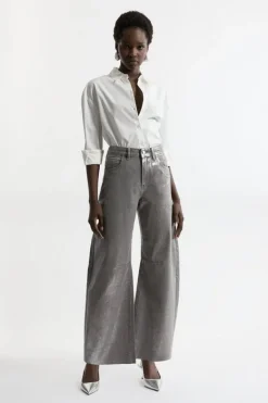 Karen Millen Denim Foiled Wide Leg Jeans darkgrey New