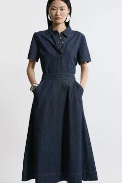 Karen Millen Denim Full Midi Skirt indigo Outlet