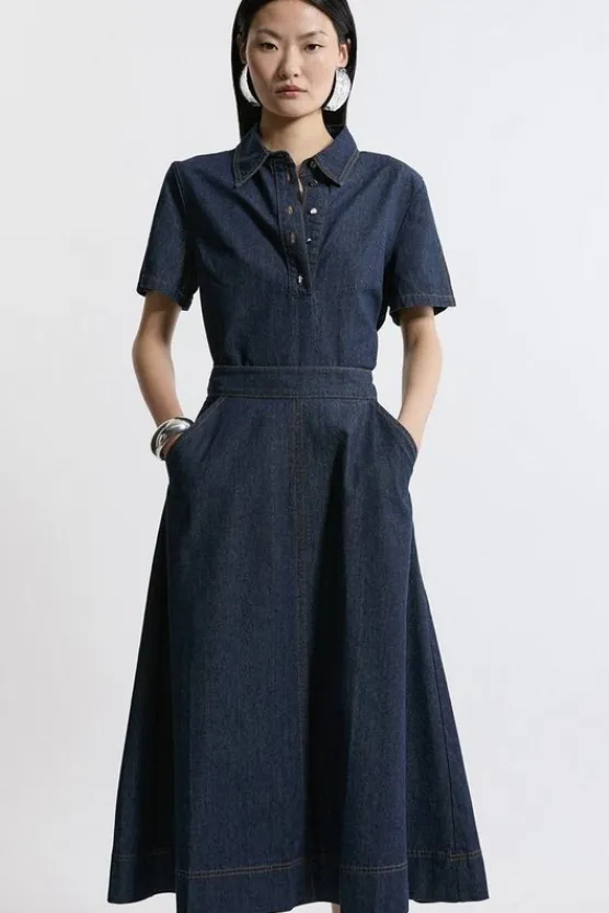 Karen Millen Denim Full Midi Skirt indigo Outlet