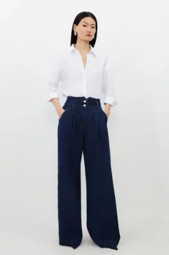 Karen Millen Denim Wide Leg Pants indigo Clearance