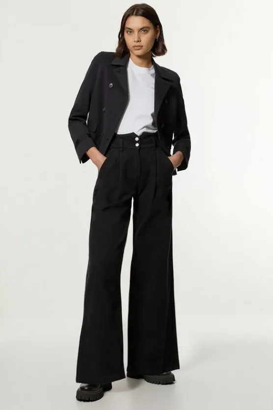 Karen Millen Denim Wide Leg Pants black New
