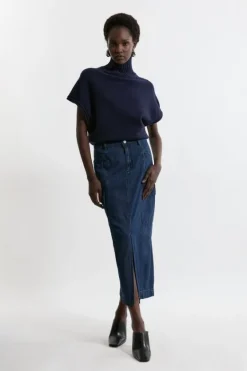 Karen Millen Denim Woven Cargo Pocket Tailored Midi Skirt indigo Best
