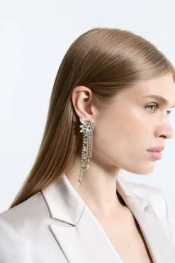 Karen Millen Diamante Drop Earrings gold Discount