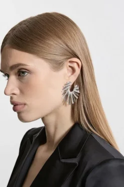 Karen Millen Diamante Fan Statement Stud Earring silver Hot