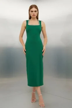 Karen Millen Diamante Trim Ponte Midi Dress green Online