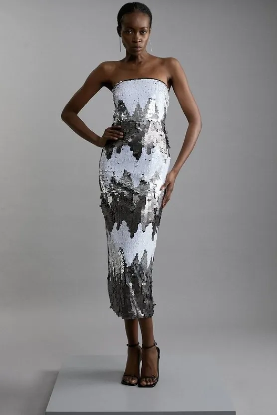 Karen Millen Disc Sequin Bandeau Woven Midi Dress mono Online