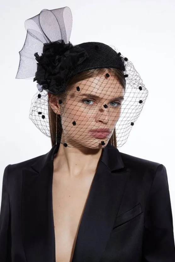 Karen Millen Dobby Mesh Detail Fascinator black Outlet