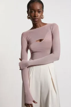 Karen Millen Double Layered Mesh Bodysuit blush Sale