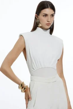 Karen Millen Drapey Crepe Jersey Corset Detail Bodysuit ivory Online