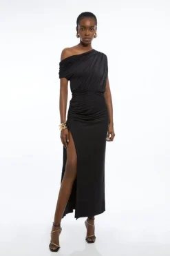 Karen Millen Drapey Slinky Jersey One Shoulder Maxi Dress black Online