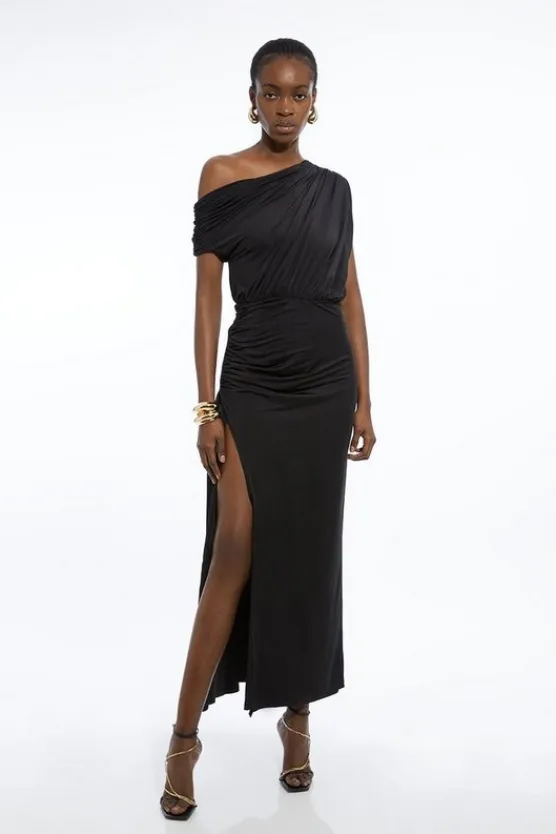 Karen Millen Drapey Slinky Jersey One Shoulder Maxi Dress black Online