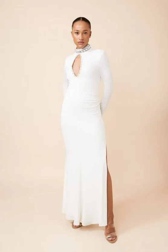 Karen Millen Embellished Jersey Crepe Maxi Dress ivory Best