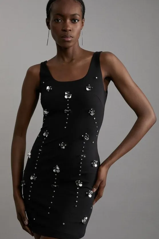 Karen Millen Embellished Stretch Cotton Mini Dress black Best