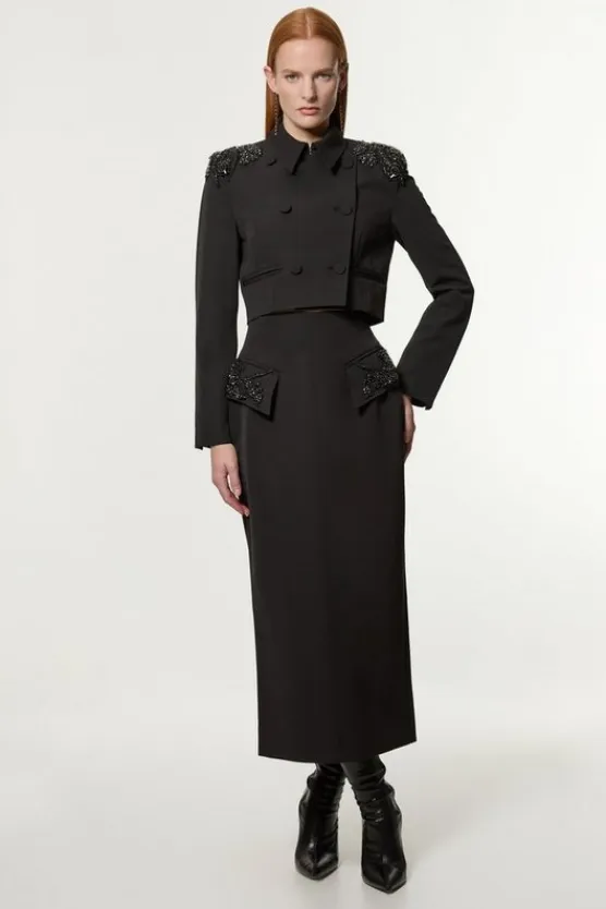 Karen Millen Embellished Tailored Pocket Detail Maxi Skirt black Best