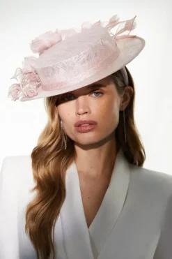 Karen Millen Emily- London Floral Detail Boater Hat blush Hot