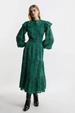Karen Millen Eyelet Woven Midi Skirt With Guipure Trim green Best