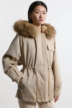 Karen Millen Faux Fur Lined Hooded Parka Coat camel Outlet