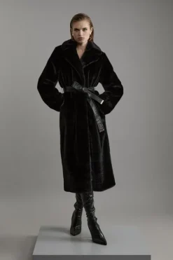 Karen Millen Faux Fur Longline Coat black New
