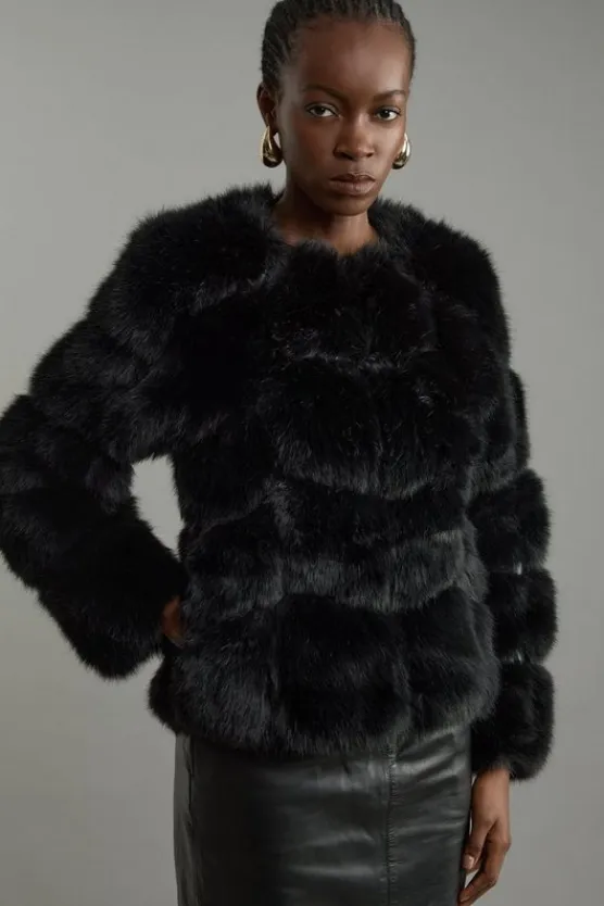 Karen Millen Faux Fur Panelled Long Sleeve Jacket black Online