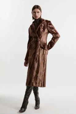 Karen Millen Faux Fur Tailored Single Breasted Midi Coat rosegold Sale